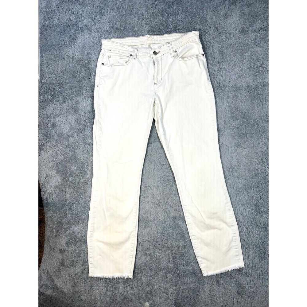 Eileen Fisher Organic Cotton Straight Raw Ankle jeans 10 Cream‎ cropped stretch